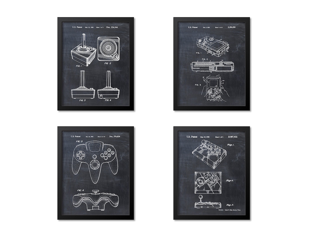 Video Games Patent Prints Wall Art, Set of 4 Gamer Boy Gift, Video Game ...