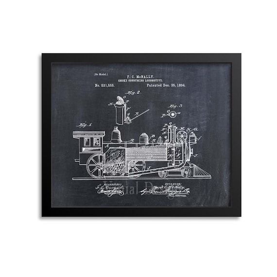 Locomotive Train Engine Patent Print - Train Patent Poster - Train Gift - Vintage Train - Train Engine - Train Art