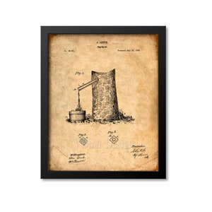 May include: A black and white illustration of a patent for a sap spout, a device used to collect sap from trees. The patent is dated July 21, 1865 and is numbered 48,961. The illustration shows a tree with a spout attached to it, and a bucket underneath to collect the sap.
