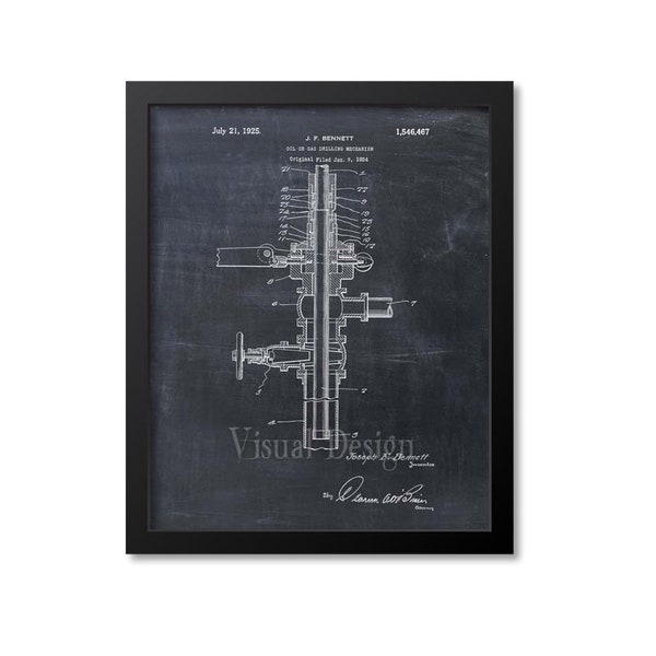 Oil or Gas Drilling Mechanism Patent Art Print - Oil Drill Patent Poster - Oil Drill Art - Gas Drill Art - Oil Well