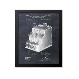 May include: A black and white illustration of a vintage cash register patent drawing. The patent is for a case register and indicator, patented on February 4, 1890, by F.L. Fuller and G.H. Griswold. The patent number is 420,554.