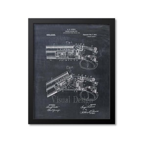 May include: A black and white blueprint style illustration of a shotgun patent. The patent number is 983,559 and the patent date is February 7, 1911. The patent is for a "Release Loading Gun" by J. S. Lewis.