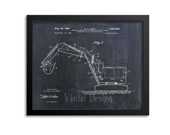 Backhoe Patent Print, Vintage Construction Equipment Wall Art, Industrial Engineering Blueprint Decor for Office, Workshop, or Gift