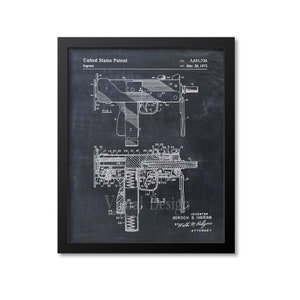 May include: Black and white blueprint style illustration of a firearm patent. The patent number is 3,651,736 and the date is March 28, 1972. The inventor is Gordon B. Ingram.