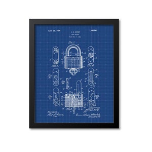 Lock Patent Print Lock Art Print Locksmith Blueprint