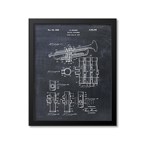 Trumpet Patent Print Wall Art, Music Gift, Music Teacher, Band Wall Art, Trumpet Player Gift