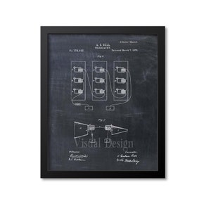Telephone Patent Print Wall Art, Alexander Graham Bell, Telephone Invention Decor