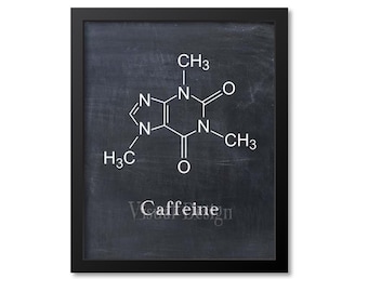 Cafeïnemolecuul koffie Art Print, koffieposter, wetenschap kunst aan de muur, keukendecor, cafeïne kunst, koffiehuis, chemie cadeau