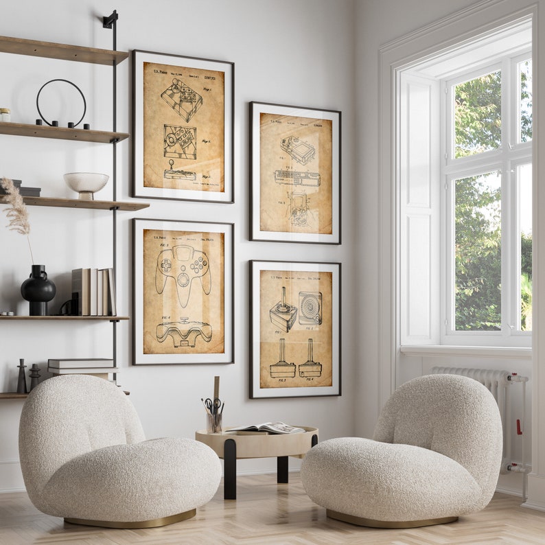 Video Games Patent Prints Wall Art, Set of 4 Gamer Boy Gift, Video Game ...