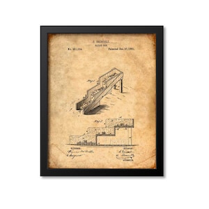 May include: A vintage patent drawing for a slide box, No. 251,534, patented December 27, 1881. The drawing shows a side view of the slide box with a series of steps leading up to a platform.
