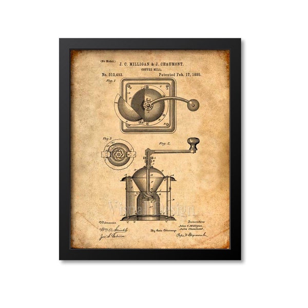 Coffee Mill Patent Print From 1885 - Art Print - Patent Poster - Kitchen Art - Kitchen Decor - Coffee Art - Coffee House