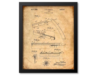 May include: A vintage patent drawing for a razor, showing different views of the design. The patent number is 1,987,514 and the inventor is Marko M. Marusich. The drawing is on a beige background with black lines.