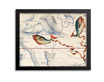 Pisces Zodiac Print Wall Art Constellation Map Astrology