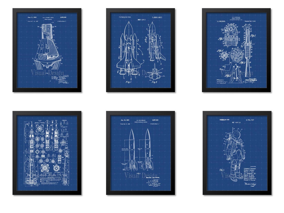 Rocket Blueprint, Set of 6, Space Patent Posters, NASA Art Gift, NASA ...