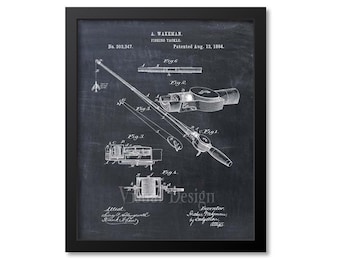 Fly Fishing Rod Wall Art Patent Print, Fishing Rod Art Print, Fishing Gift, Father's Day Gift