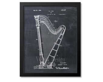 Harp Patent Print, Harp Wall Art, Music Gift