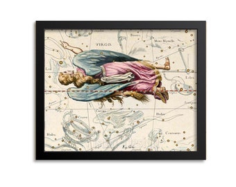 Virgo Zodiac Print Wall Art, Constellation Map, Astrology