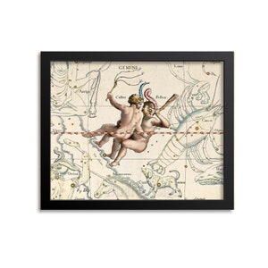 Art mural impression zodiaque Gémeaux, carte de la constellation, astrologie