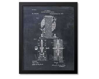 Tesla Magnetic Motor Patent Print Wall Art, Tesla Wall Art Print, Electrical Engineering Art, Science Wall Art, Engineer Gift, Physics Decor