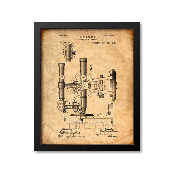 Surveyors Transit Patent Print From 1896 - Patent Art Print - Patent Poster - Engineer Art - Civil Engineer Gift