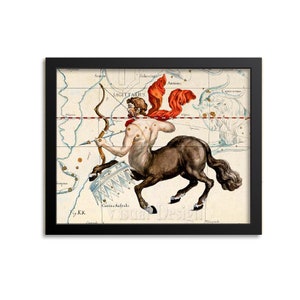 Art mural impression zodiaque Sagittaire, carte de la constellation, astrologie