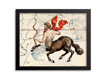 Sagittarius Zodiac Print Wall Art, Constellation Map, Astrology