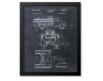 Fire Truck Patent Print, Fireman Wall Art, Fire Truck Art Print