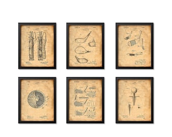 Golf Gift Patent Prints, Golf Art Prints Set of 6, Golf Wall Art Posters, Golf Man Cave Decor