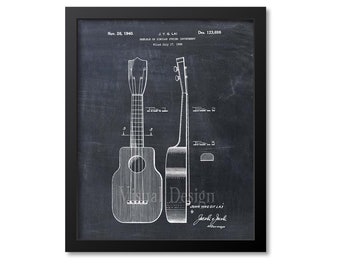 Ukulele Patent Print Wall Art, Music Gift, Guitar Wall Art