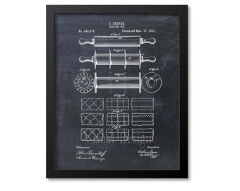 Kitchen Wall Art Decor, Rolling Pin Patent Print, Baker Gift, Restaurant Art, Bakery Art Print