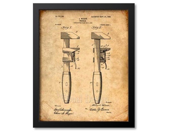Framed Pipe Wrench Patent Print Wall Art - Plumber Gift