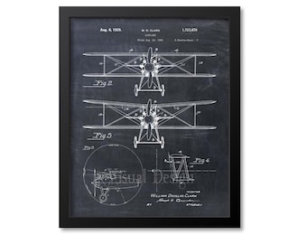 Biwing Airplane Patent Print - Patent Art Print - Patent Poster, Airplane, Plane, Aircraft, Blueprint, Pilot Gift, Patent, Biplane