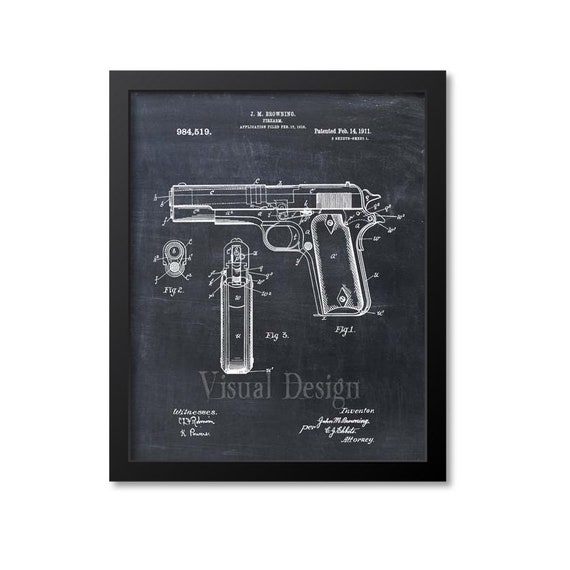 Colt 1911 Gun Patent Print Chalkboard