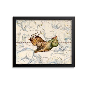 Art mural impression zodiaque Capricorne, carte de la constellation, astrologie