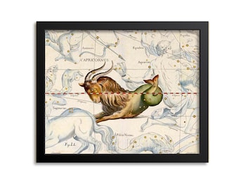 Capricorn Zodiac Print Wall Art, Constellation Map, Astrology