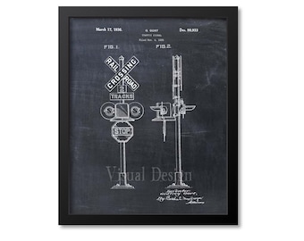 Patent Print of a Train Railway Crossing, Patent Art Print, Patent Poster, Train, Train Engine, Train Art, Train Sign, Train Engineer Gift
