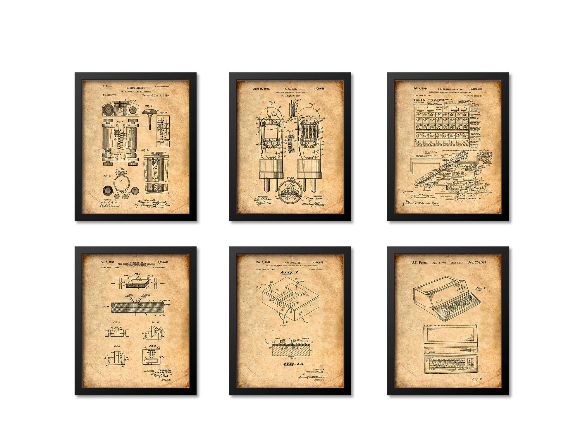 First Computer Patent Print Set of 6, Computer Gift Posters, Vintage ...