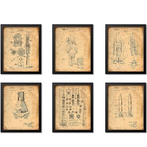 Rocket Blueprint, Set of 6, Space Patent Posters, NASA Art Gift, NASA ...