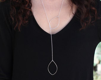 Silver Leaf Lariat, Sterling Silver, Long Lariat, Long Necklace,