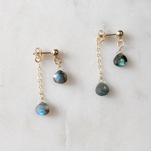 Labradorite Dangle Stud Earrings. Gold Filled or Sterling Silver