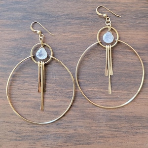 Mondstein Creolen, 14K Gold Filled oder Sterling Silber, Statement Ohrringe, Mondstein Schmuck, Braut Ohrringe.