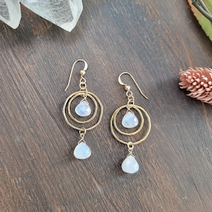 Moonstone Dangle Earrings. Gold Filled or Sterling Silver.