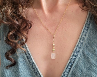 Moonstone Y Necklace. Gold Filled or Sterling Silver.