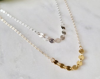 Dainty Disk Chain Necklace. Gold Filled or Sterling Silver. Seven Moons Necklace