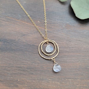 Moonstone Circle Necklace. Gemstone Pendant
