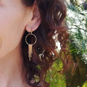Hoop Earrings, Hoop Fringe Earrings, Fringe Earrings, 14 K Gold Filled, Sterling Silver, Circle earrings