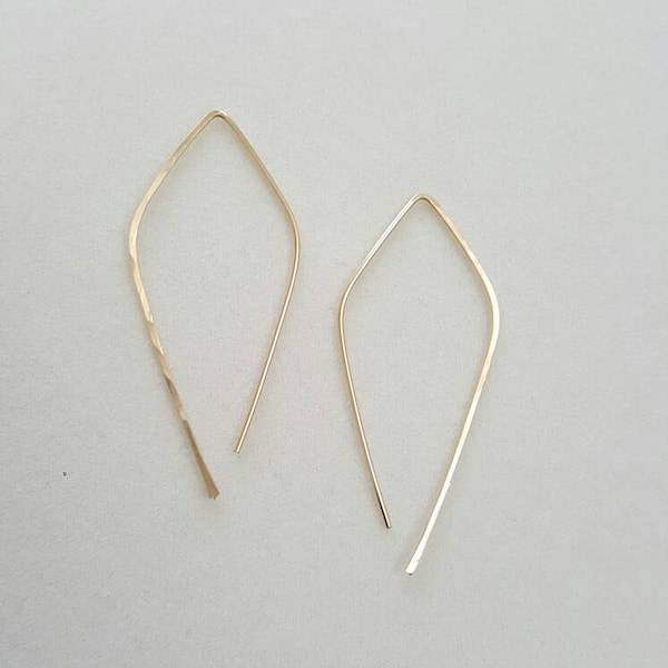 Gold Pull Through Earrings, Geometric Pull Through Earrings, Hoop Earrings, Gold Simple Earrings, Minimalist Earrings, Petal Earrings