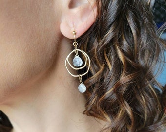 Moonstone Dangle Earrings. Gold Filled or Sterling Silver.