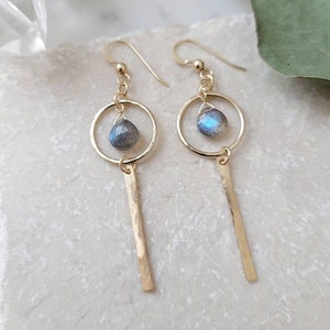 Labradorite Hoop Bar Earrings. Gold Filled or Sterling Silver. Etsy