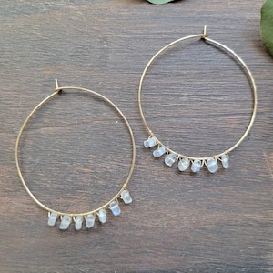 Moonstone Hoop Earrings. Gold Filled or Sterling Silver. Gemstone Hoop Earrings